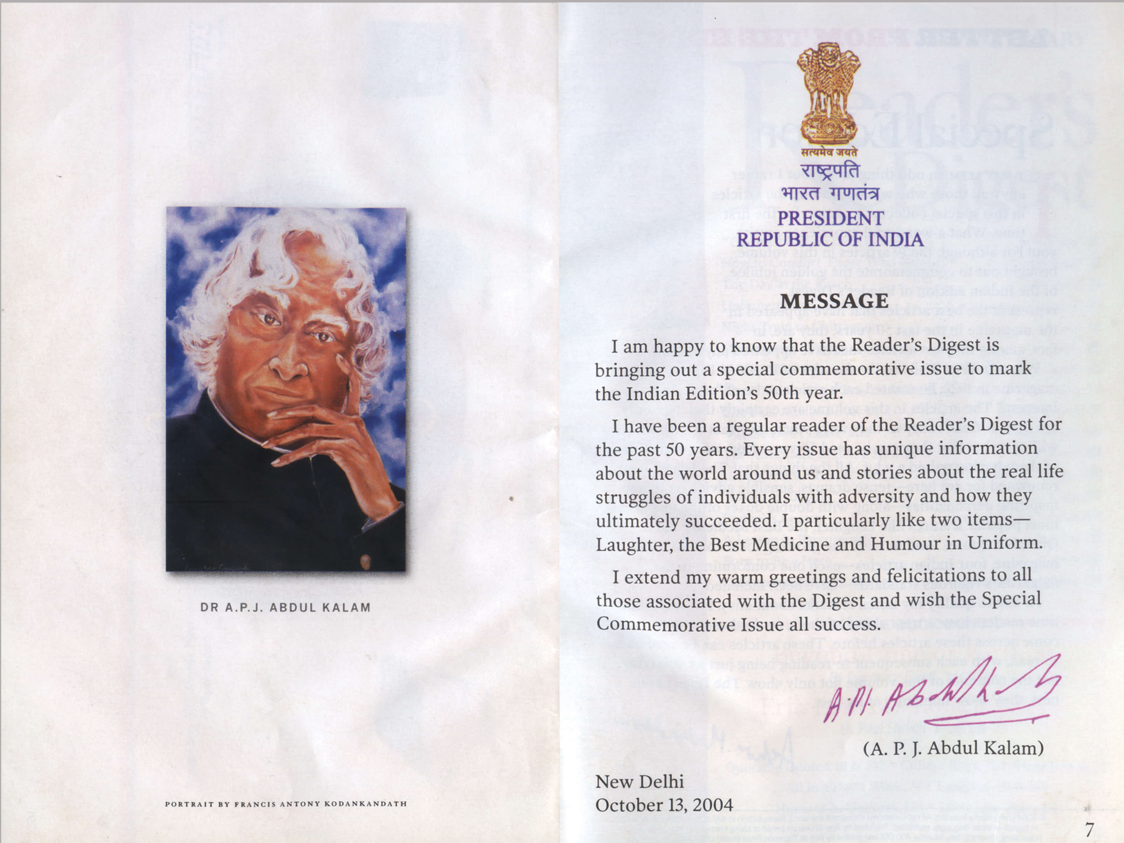 Live Portrait Painting of His Excellency Dr. A.P.J. Abdul Kalam Endorsement