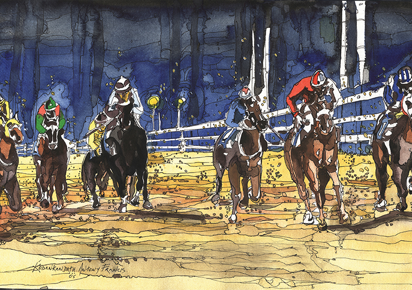 Horse Racecourse live scenario painting.